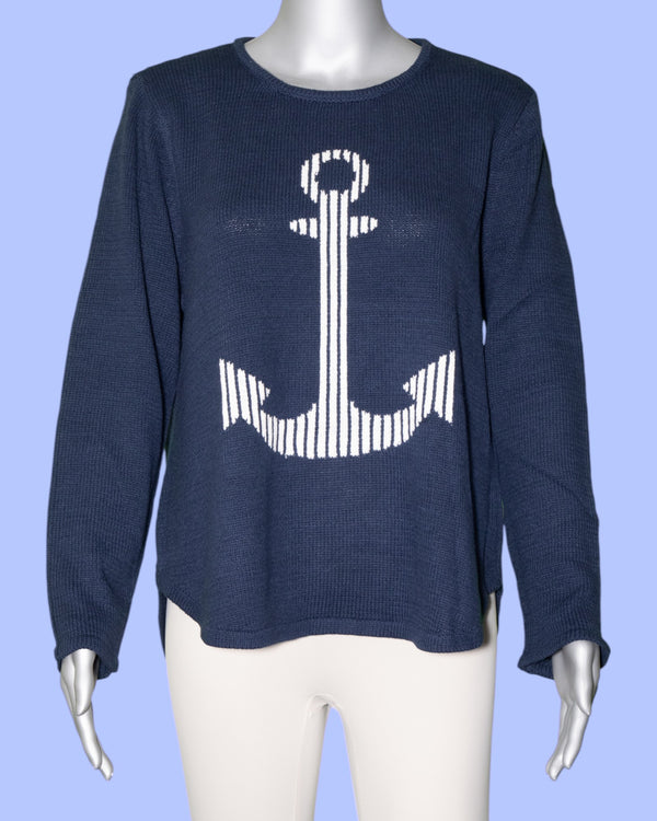 Lulu-B Navy Anchor Embroidered Sweater [KWBL5242 ANNN]