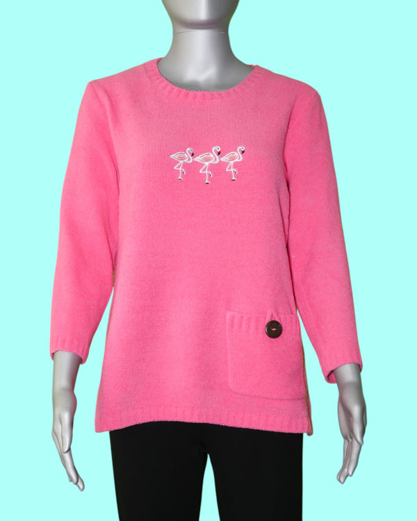 Lulu-B 3/4 Sleeve Chenille Embroidered Sweater w/ Pocket [CHE0047 FHP]