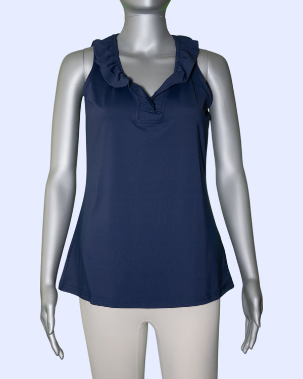 Lulu-B Ruffle V-Neck Tank [SPX0753S NVY]